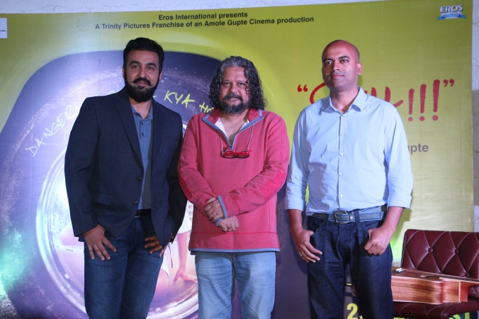 Director Amole Gupte, Raj Kundra and Ajit thakur, Founder CEO at TrinityPictures at the launch of the game for movie Sniff-